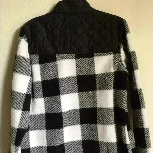 Magellan Quilted Sherpa  Mix Media Gorpcore Pullover Buffalo Check Black White L - Picture 3 of 9